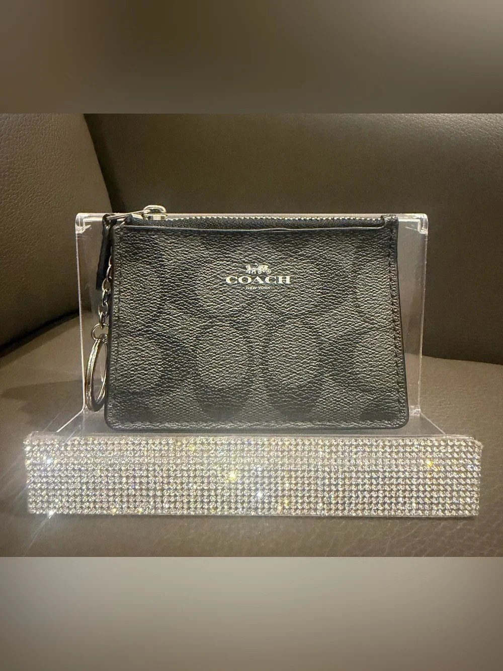 Coach Signature Mini Zip Card Case Keyring